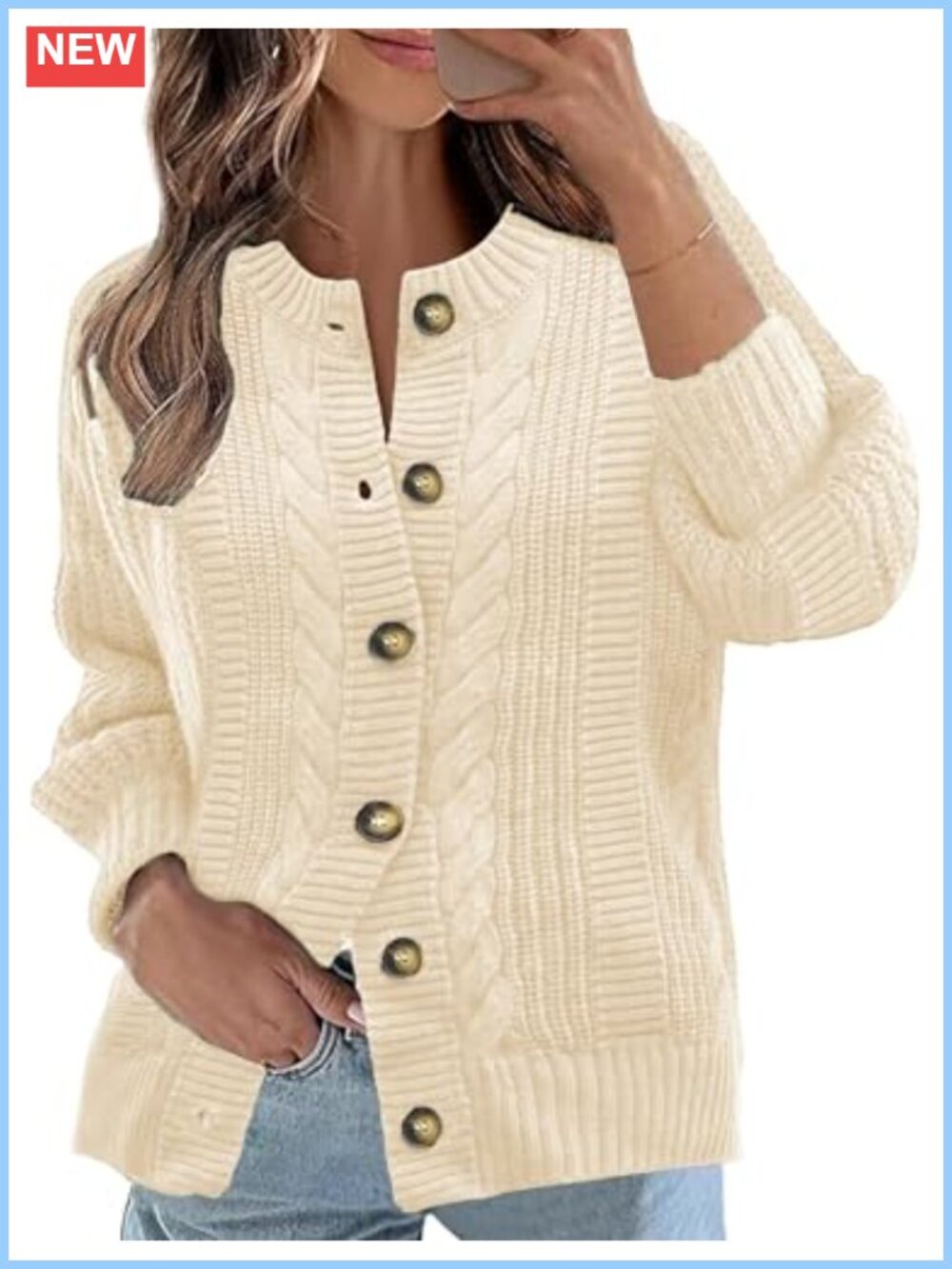 Cable Knit Cardigan Open Front Button Long Sleeve Sweater Coat